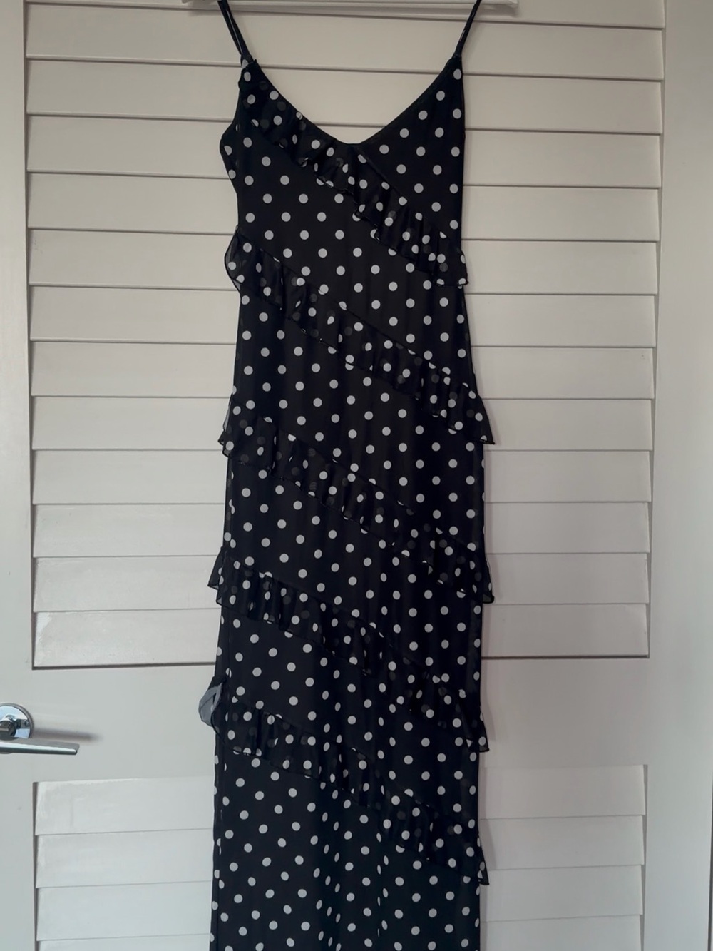 Black Polka Dot Ruffle Maxi Dress | Sleeveless Slip Dress